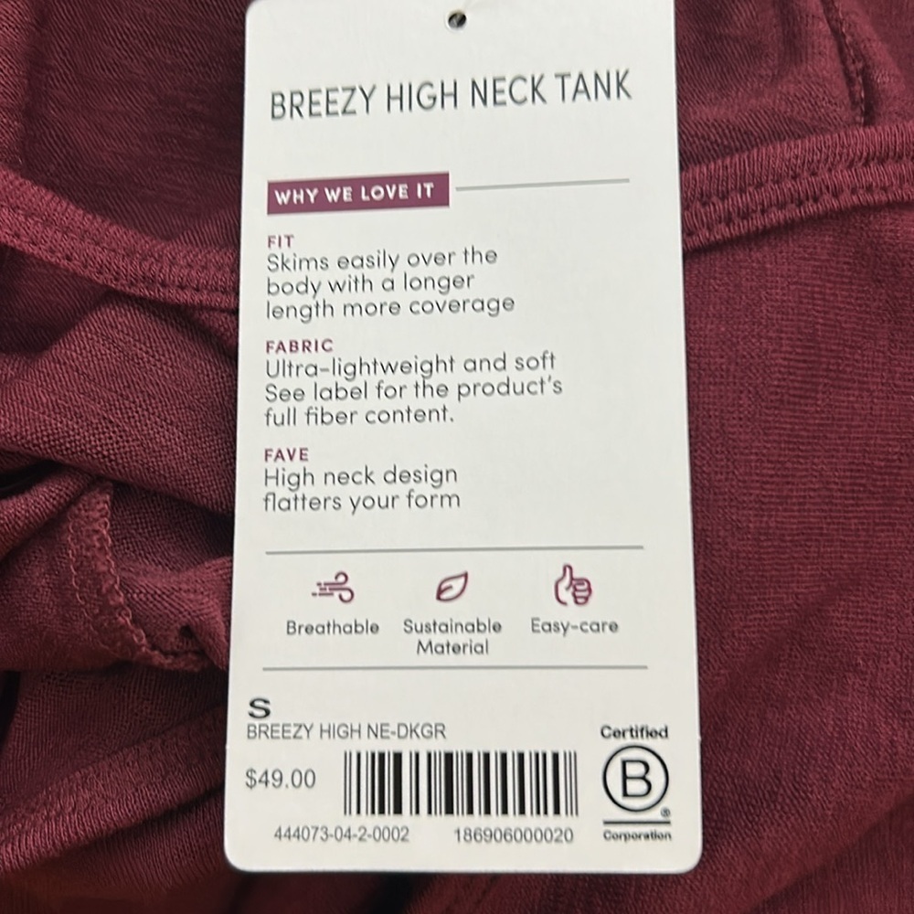 Athleta Breezy High Neck Tank Dark Garnet Size Small NWT - Picture 8 of 9